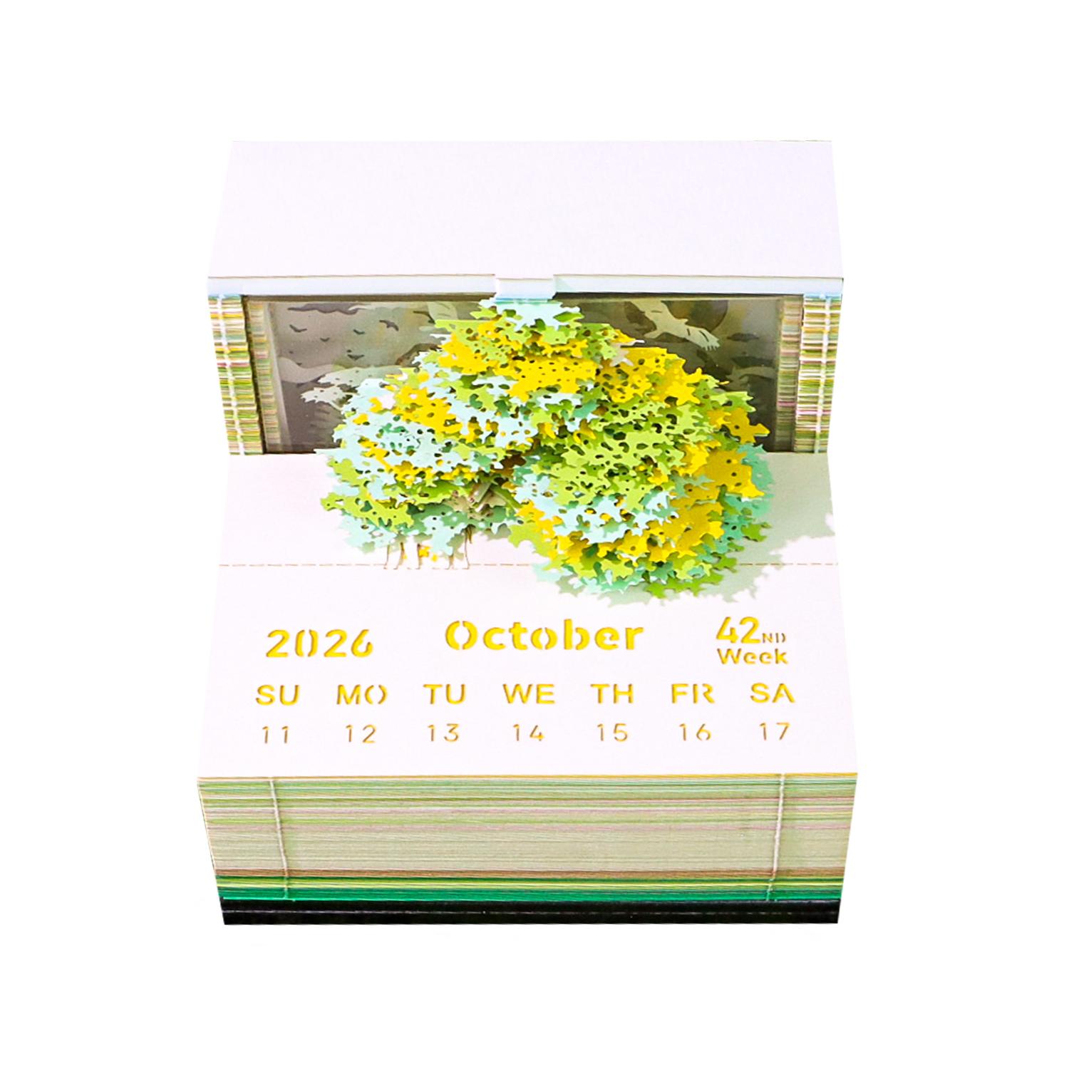 Creative Calendar 2026 New Product Holiday Christmas Gift Paper Carving 3d Model Craft,hand Torn Lighted Treehouse 3d Memo Pad 8.5*8.5*6.8cm
