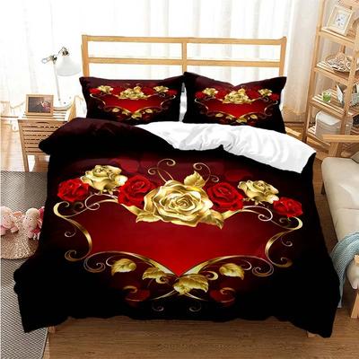 Rose Floral Duvet Cover Set Twin King Size Romantic Flowers Bedding Set Microfiber Comforter Cover For Valentine's Day Wedding