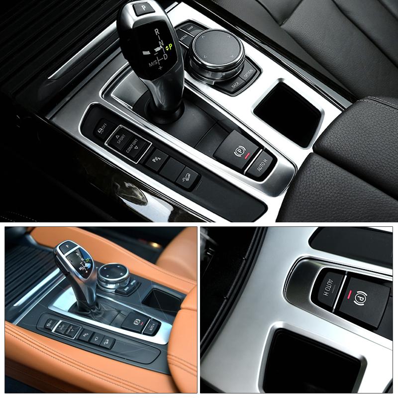 For BMW X5 F15 2014 2015 2016 2017 ABS Chrome / Carbon Fiber Texture Car Center Console Gear Shift Panel