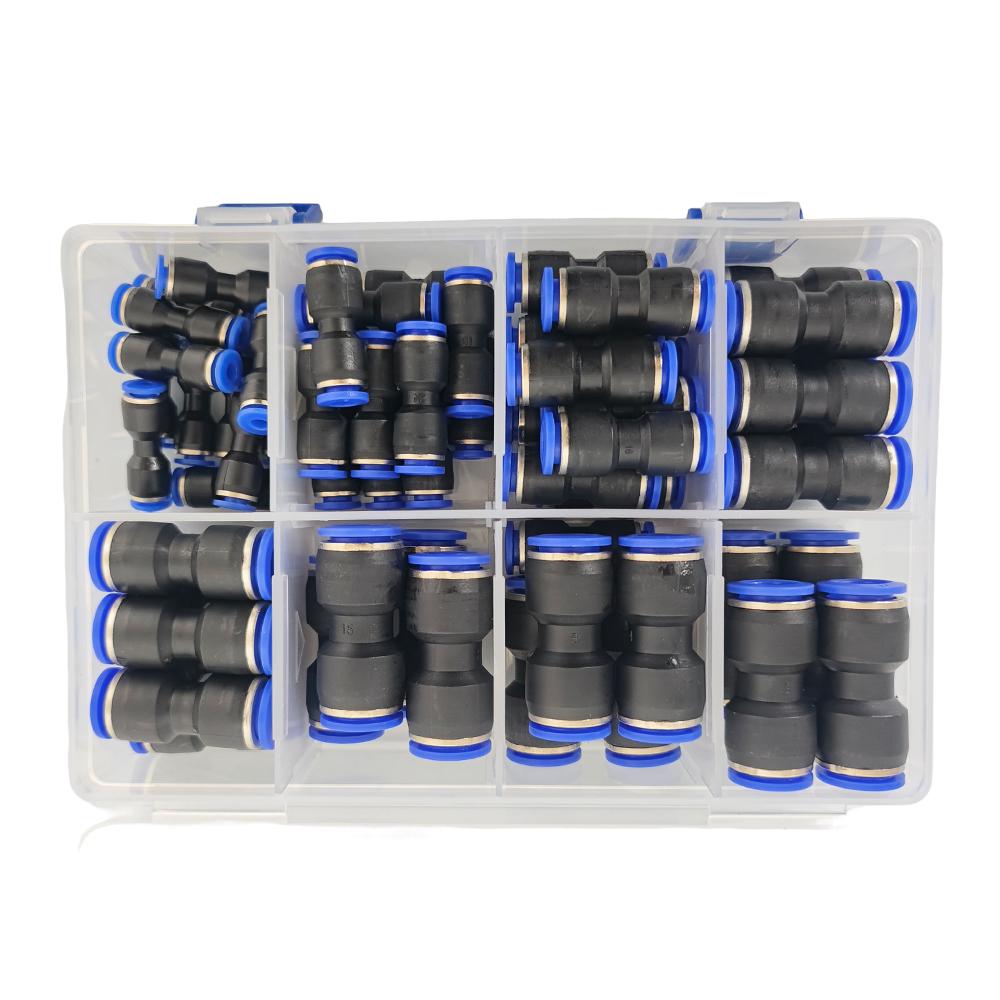 60PCS Pneumatic Straight Push Connectors Kit PU-4/6/8/10/12mm Air Hose Quick Connect Fittings Set