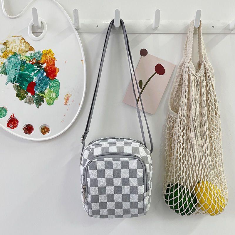 

Сумка из клетчатой ткани, кошелек для мобильного телефона через плечо, повседневная универсальная мини-сумка, многослойная женская сумка серый