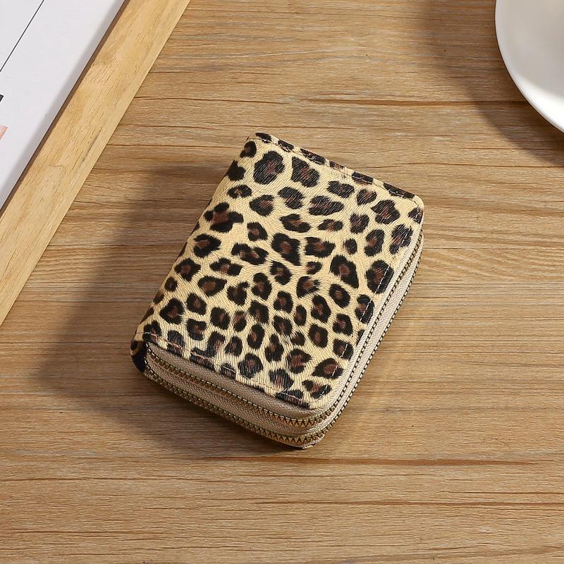 Portafoglio da donna a soffietto con doppia cerniera e stampa leopardata in pelle PU Portacarte di credito Portamonete di grande capacità Organizzatore di carte