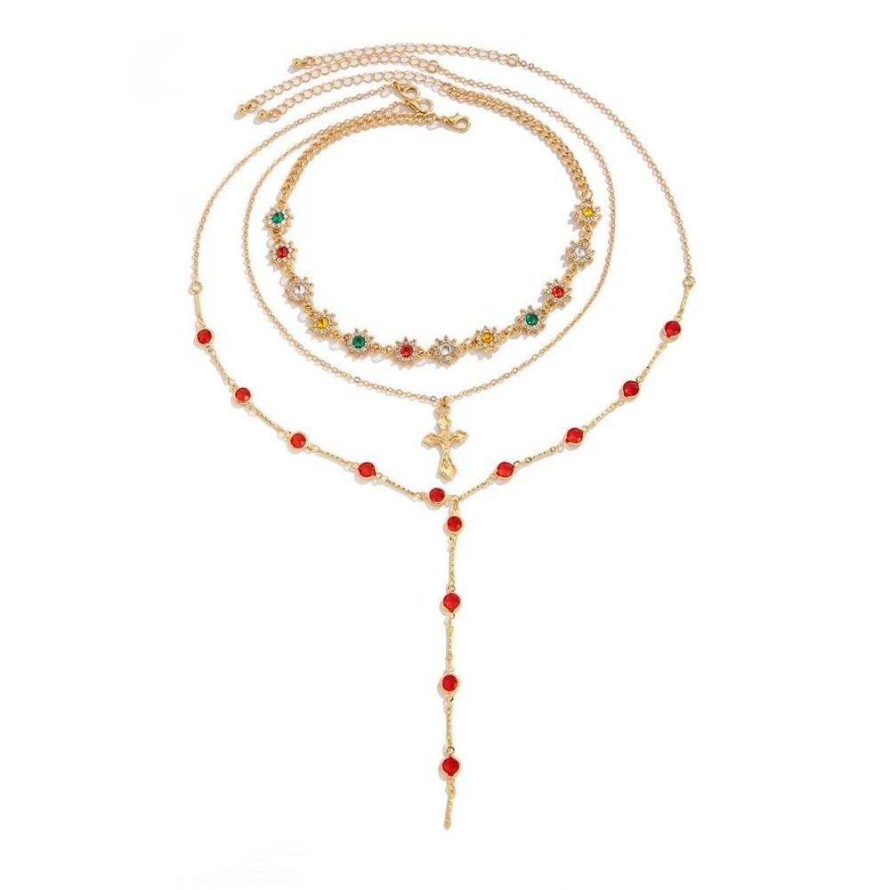 Fashion Cross Necklace Set Rhinestone Stacked Collarbone Chain Metal Stacked Necklace  Daily