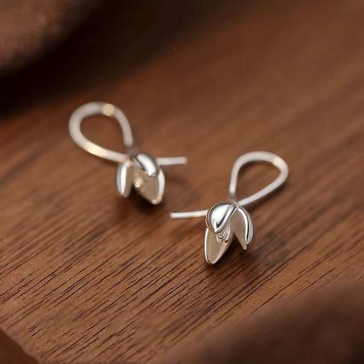 2024 Light Luxury Flower Stud Earrings: 925 Sterling Silver, Elegant High-End Jewelry for Women