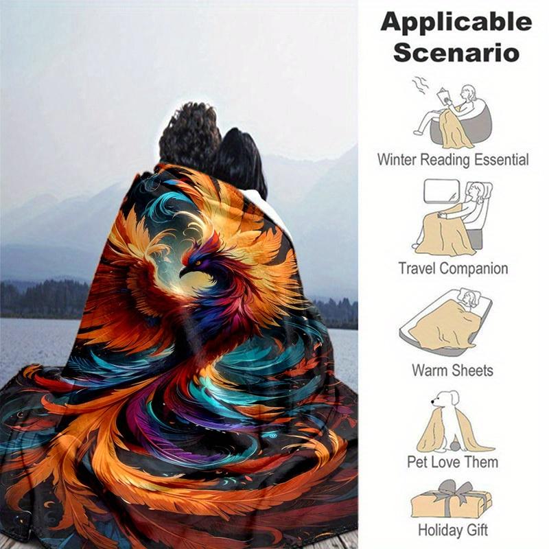 1pc Colorful Phoenix Feather Design Blanket - Home Office Outdoor Gift