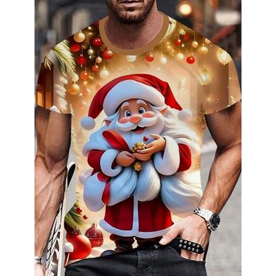 Men's Shirts Santa Claus 3D Print T-Shirt Stretch Fabric with Festive Holiday Design Santa Party Women's Shirts Kids Tshirt