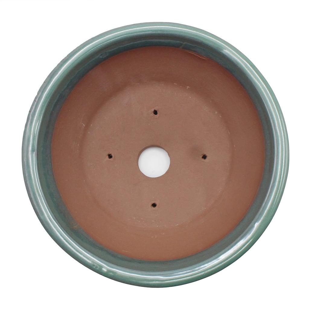 Umekichi Bonsai Round Jingasa Bonsai Oribe Yokkaichi Banko Shallow Mixed Medium Size Supplies, 6-inch Pot, Green, Glaze, Ware, Ceramic, Approx. 19.5