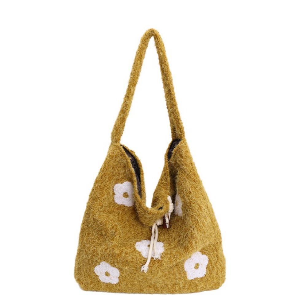 INS Plush Tote Bag Large Capacity Floral Handle Bag Fashion Flower  Shoulder Bag  Girls жёлтый