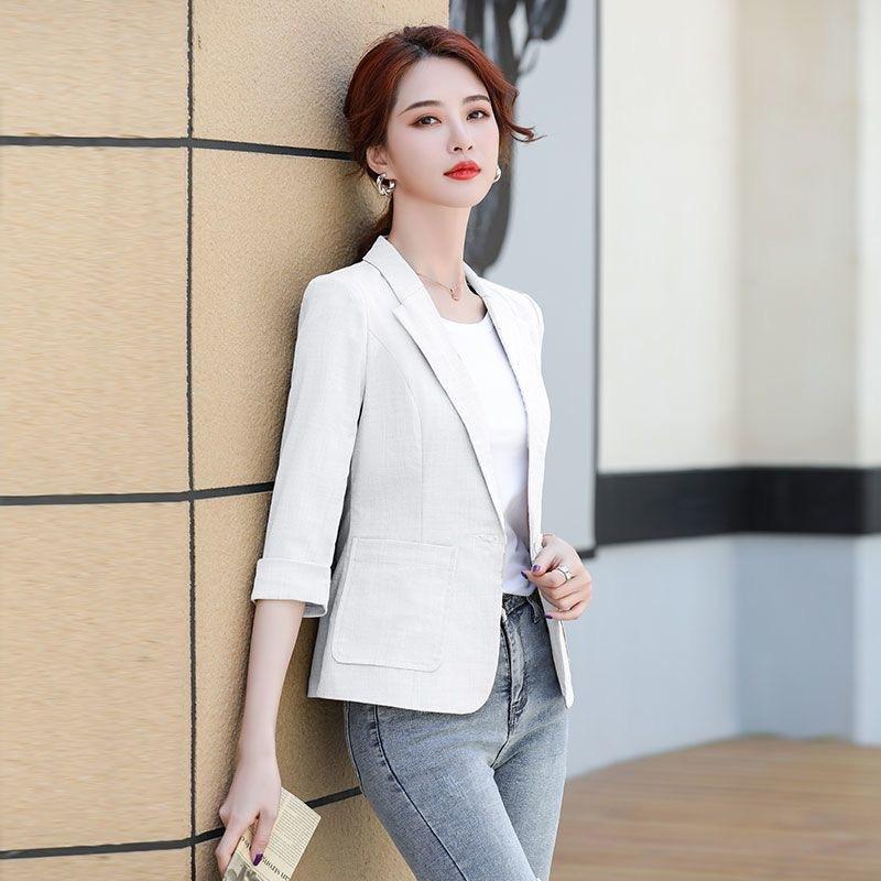 Small Suit Jacket for Women In Summer Thin Casual New Short Small Clasp Sleeve Linen Mid-sleeved Suit