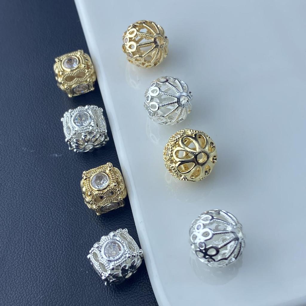 Handmade High Color Retention Hollow Spacer Beads with Large Zirconia Particles for DIY Jewelry and Fashion Accessories.