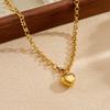 Gold Plated Chunky Rolo Chain 3D Heart Pendant Necklace