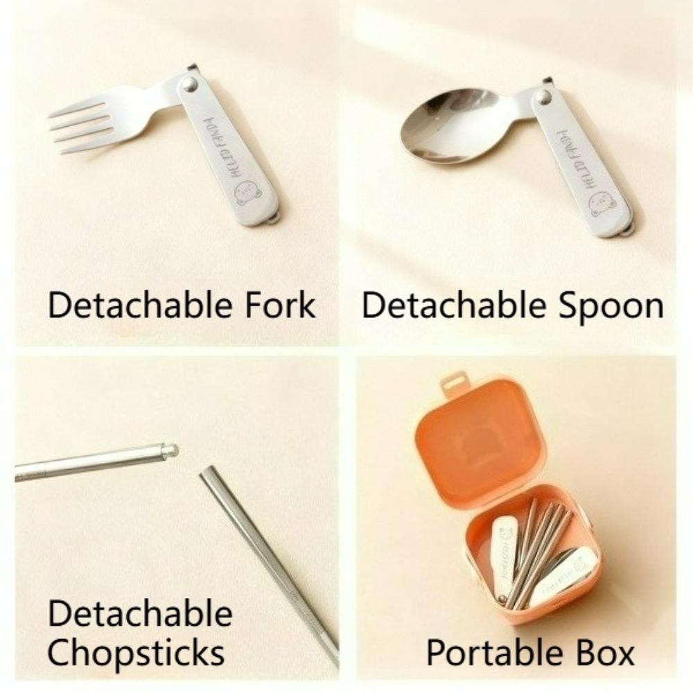  4Pcs Outdoor Portable Foldable Cutlery Set 304 Stainless Steel Fork Spoon Chopsticks With Box Camping Picnic Tableware