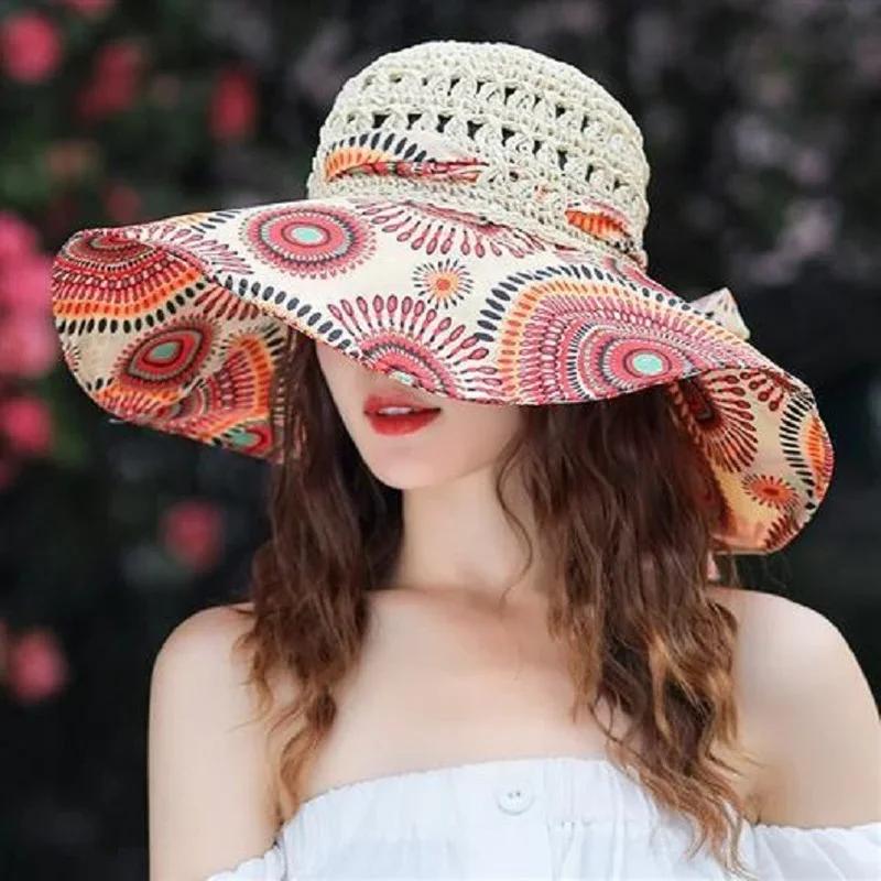 Summer New Large Eave Dome Women's Beach UV Protection Large Beach Sun Hat Sunshade Sun Protection Straw Hat Outing Accessories