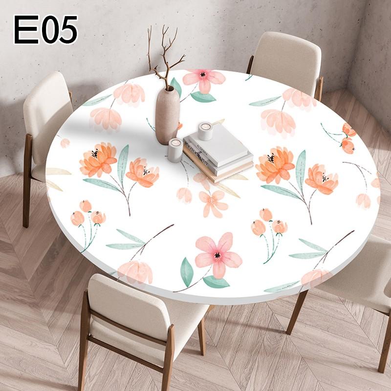 1PC Waterproof Floral Tablecloth Round Fitted Elastic Edged Tablecloth Picnic Table Cover Farmhouse Decorations Picnic Kitchen