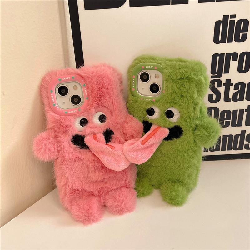 Cute Plush Magnetic Tongue-Sticking Little Monster Phone Case For iPhone 15 14 11 12 13 Pro Max Creative Anti-Drop Phone Cover
