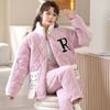Coral Velvet Třívrstvá polstrovaná bunda a pyžamo pro ženy Zimní flanelová domácí kombinéza s extra silným teplým zipem a sametem