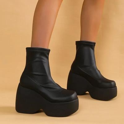 Hoge kwaliteit schoenen vrouwelijke mouw dames laarzen winter ronde neus effen korte loop platform wig plus size naakte laarzen