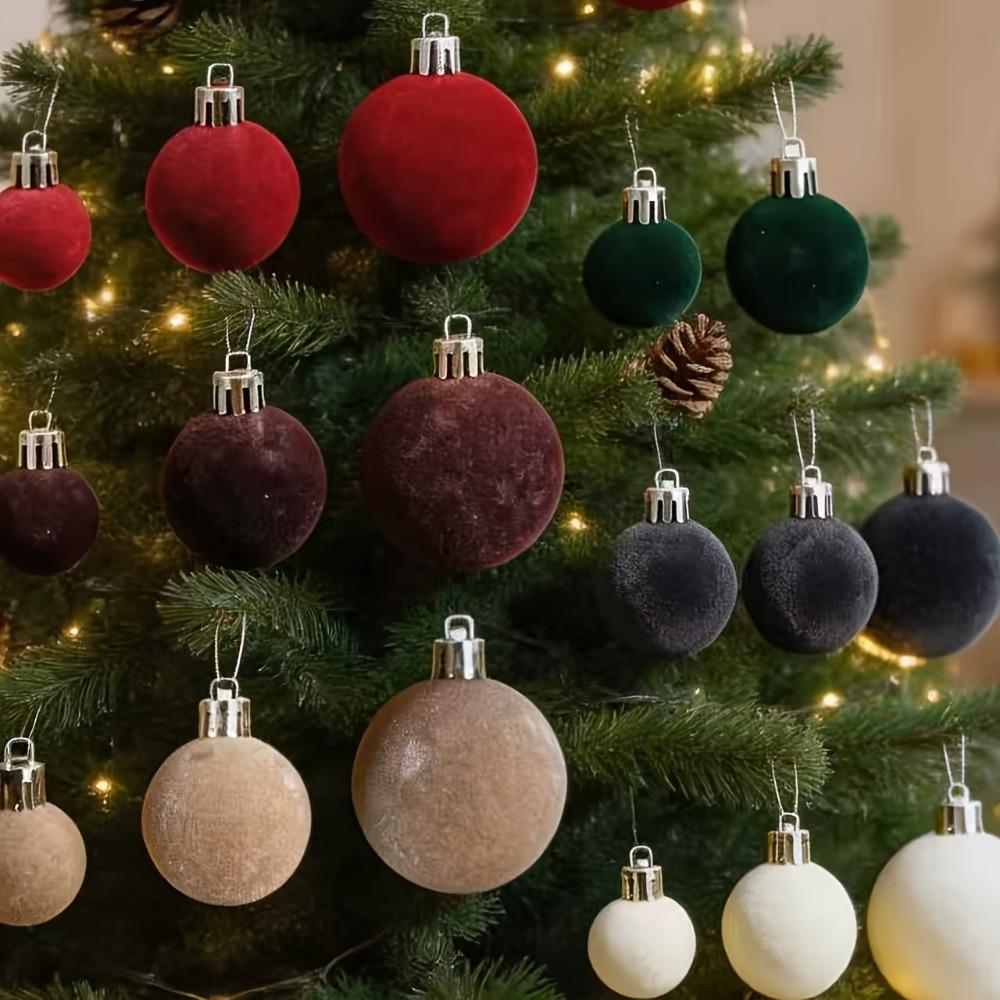 42/44pcs Wine Red Christmas Tree Hanging Balls Flocked Christmas Cake Box Xmas Tree Decor