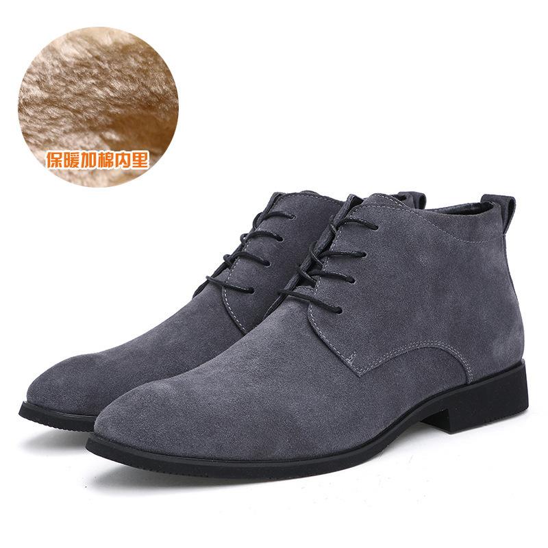 New Pointed Leather Shoes Men's Velvet and Cotton High-top Trend British Casual Leather Shoes Leather Boots Korean Version