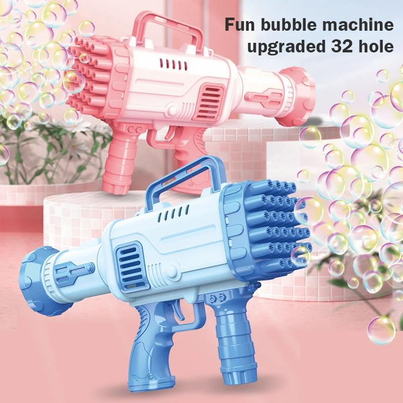 Non-Toxic 32 Hole Bubbles Gun Kids Toy Rocket Soap Bubble Machine Guns Automatic Blower Portable Pomperos With Light Toy For Children Gift