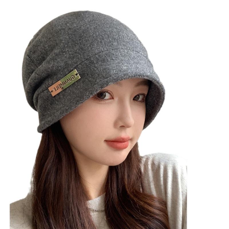 Autumn New Hat Women's Metal Standard Stacking Hat Winter Solid Color Versatile Thin Bald Hat