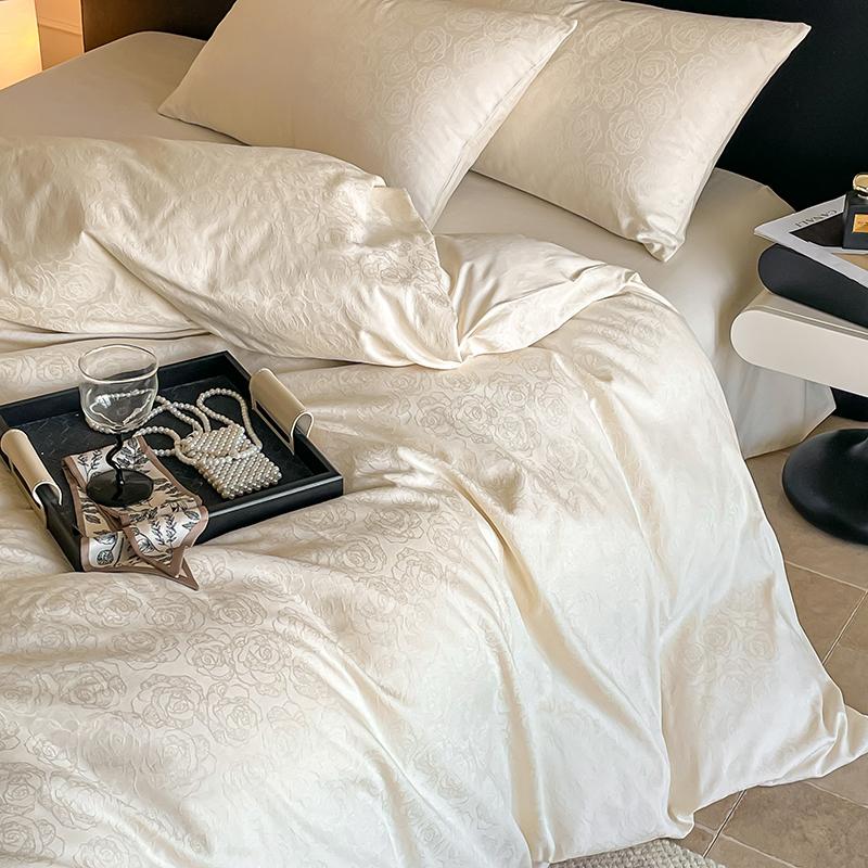 100% Cotton Nordic Bedding Set Solid Color Floral Jacquard 4PCS Bed Sheet Set Bed Linen Set 2 Pillowcases Twin Double Queen Size