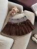 2025 Autumn Korean Style High-Waist Pleated Knit Patchwork Mini Skirt