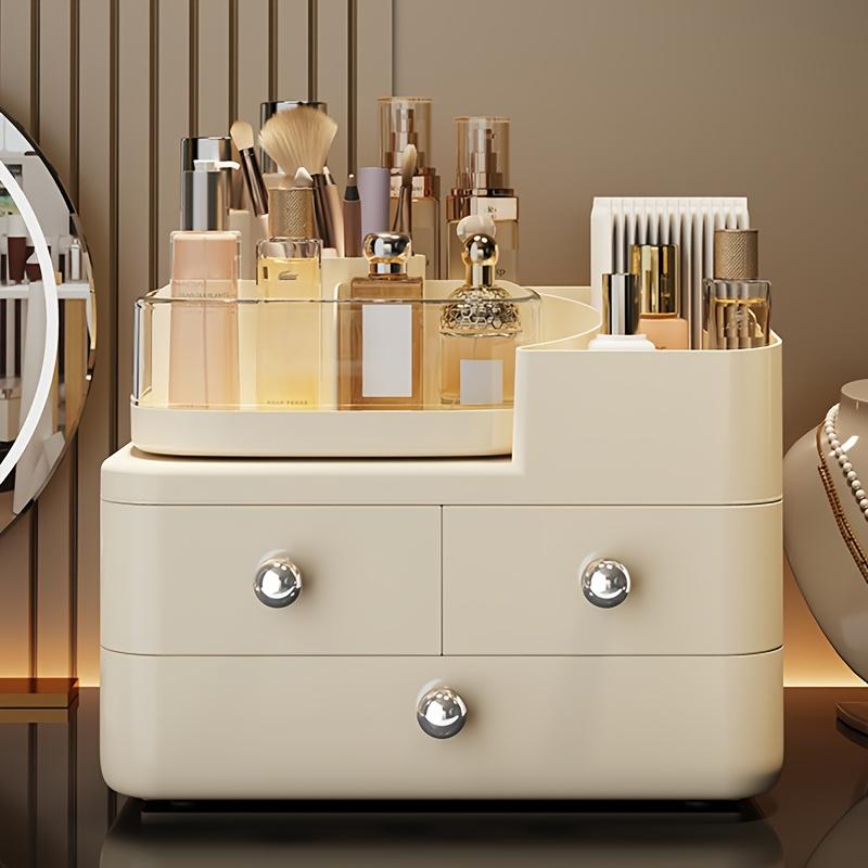 3-Tier Large Capacity Makeup Organizer with Drawers - Portable Cosmetic Storage Box, Durable Plastic Compact Design for Bathroom