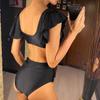 S- XL Sexy Lace Up Ruffled High Waist Bikini Female Swimsuit Women Swimwear Two-pieces Bikini Set Bather Bathing Suit Swim