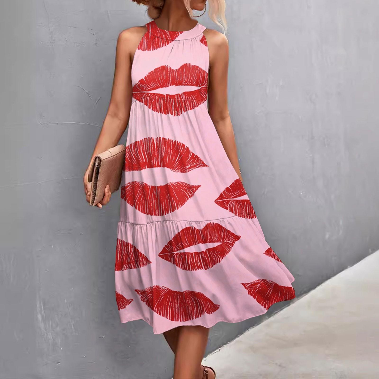 

Женские летние платья без рукавов с принтом ко Дню святого Валентина, свободные, повседневные, с висячим вырезом, пляжные платья L горячий розовый