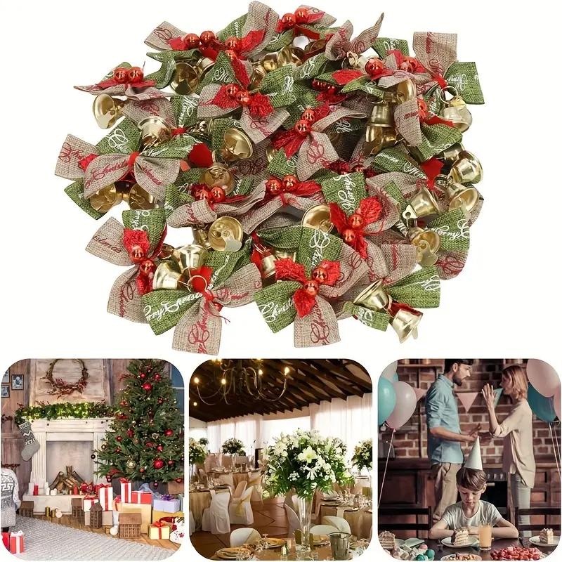 WTEMPO Christmas Mini Ribbon Bow Bell Ornaments Gift Boxes Decorations for Christmas Tree Wedding Birthday Mini Bowknot Bell Craft Presents