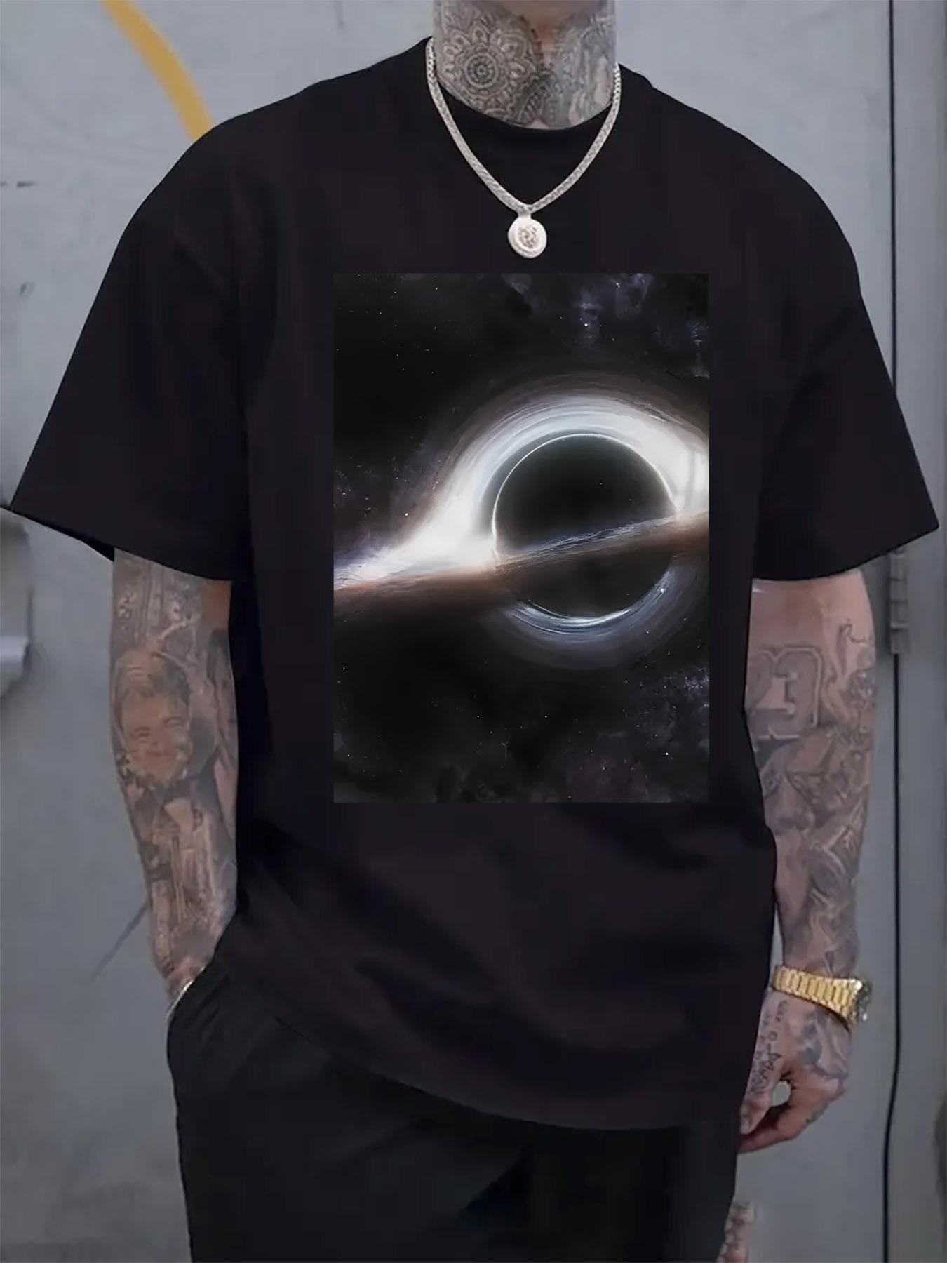 Black Casual Short Sleeve Tshirt with Mysterious Black Ho... M