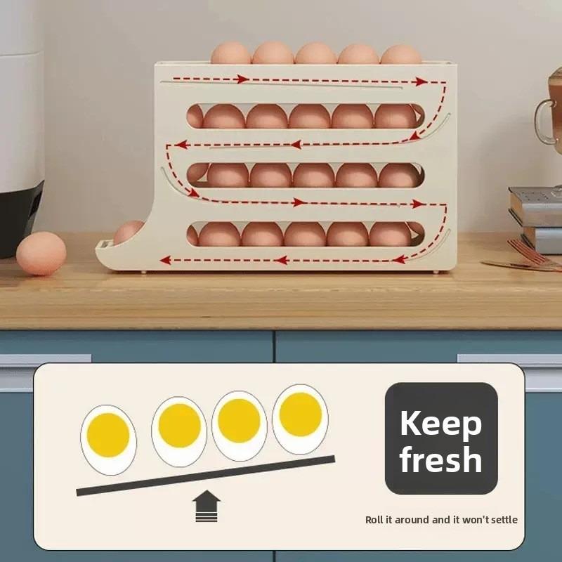 Practical Refrigerator Egg Storage Box 30 Grids Plastic Automatic Scrolling Egg Holder Homeuse Kitchen Space Saving Egg Carton