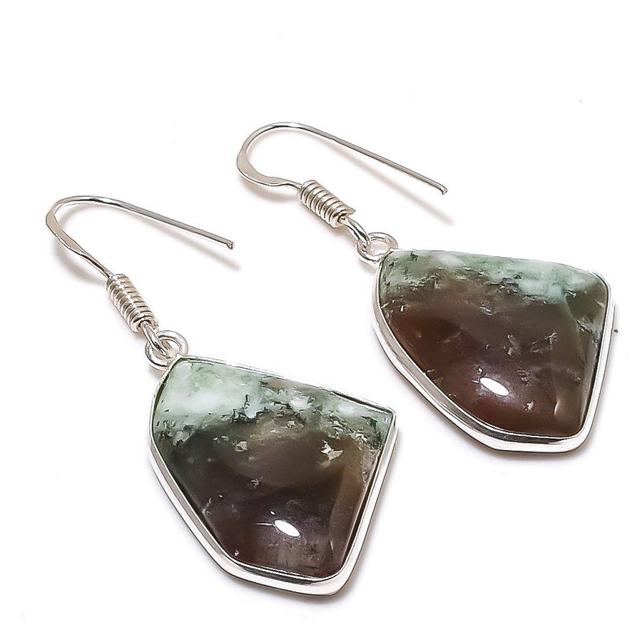 Natural Tree Agate Gemstone 925 Sterling Silver Jewelry Earring 1.77 AE-12425