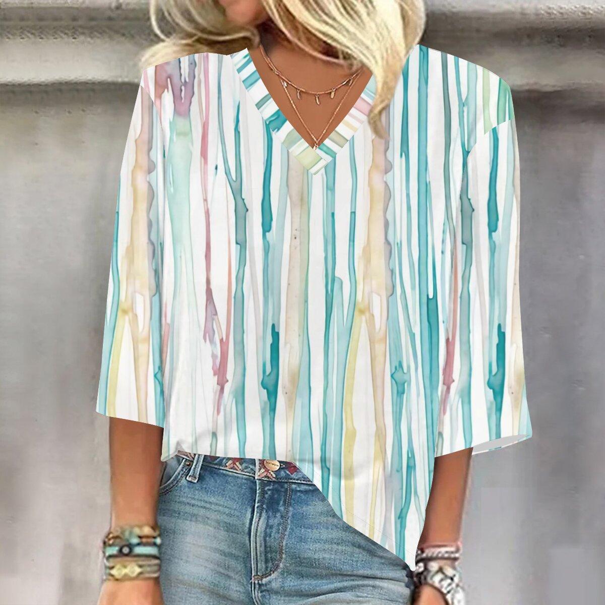 

2023 Весенне-осенний новый модный топ с рукавом 3/4 и принтом