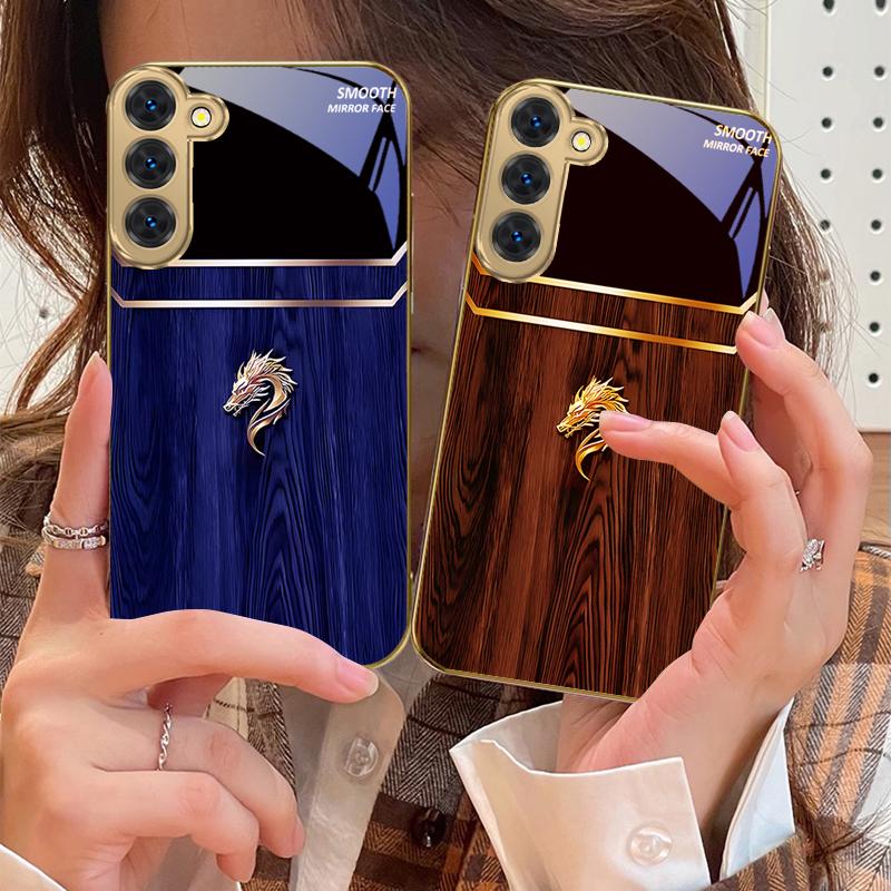 Brilliant Golden Dragon For Samsung Galaxy S20 FE S21 S22 S23 Plus S24 Ultra 25Ultra S21+ S9+ S22Plus Golden Glass Phone Case