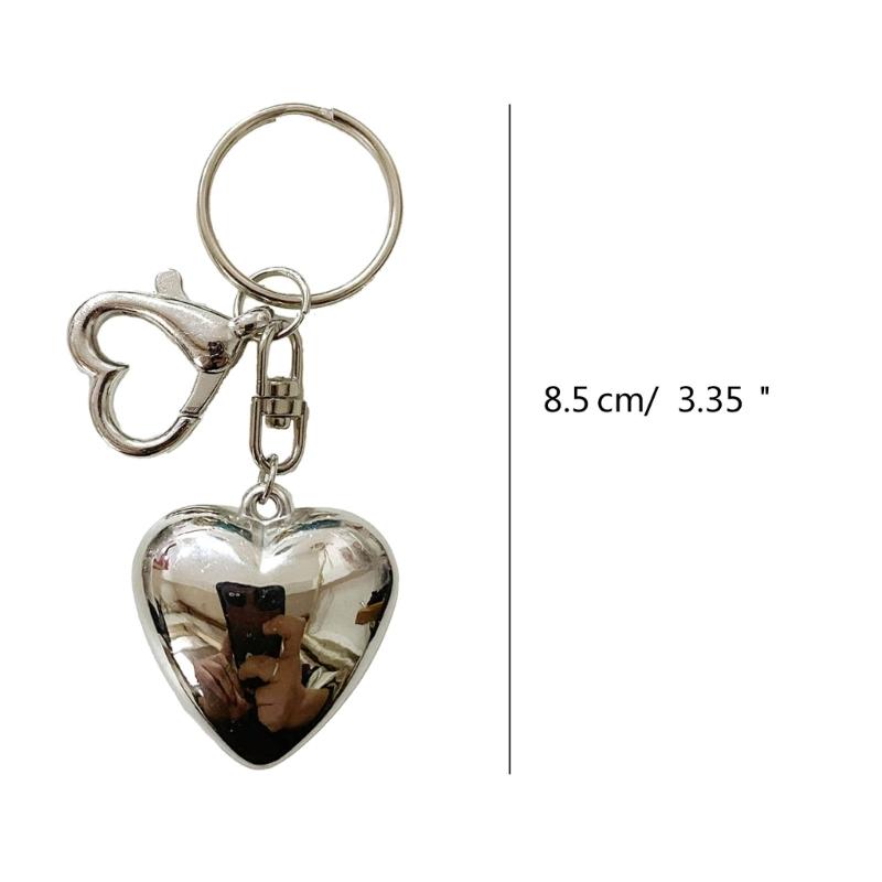 Sweet Bowknot Big Heart Pendant Keyring Silver Color Charm Keychain Decoration