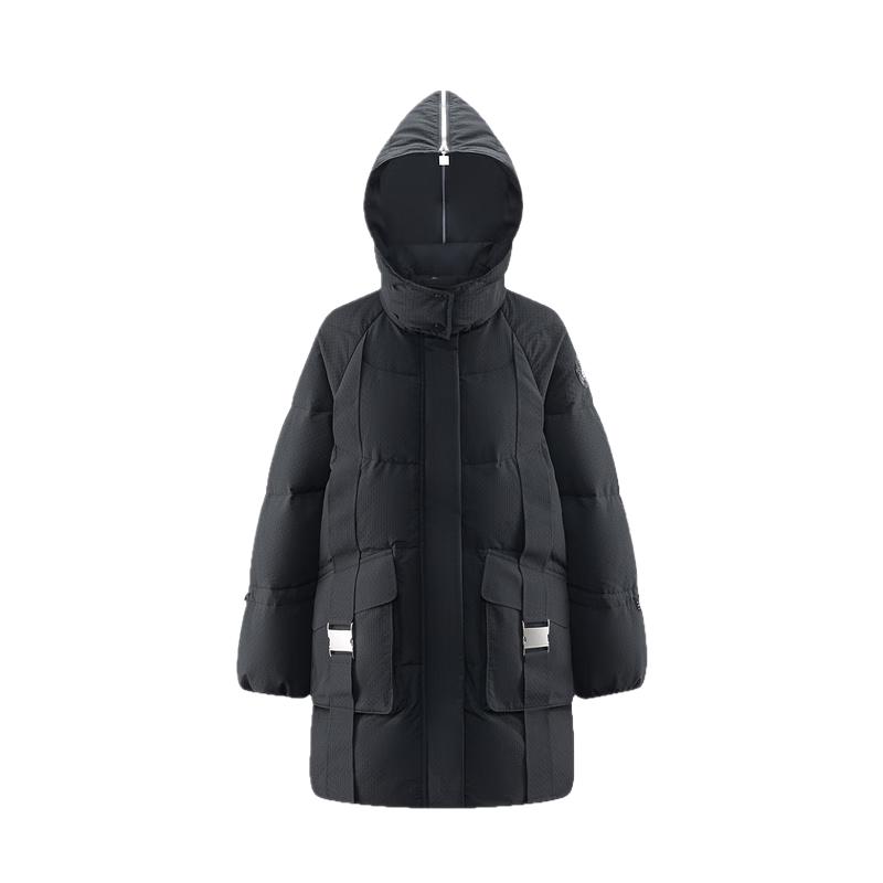 Aieliyi Women's Mid-Length Detachable Hood Down Jacket
