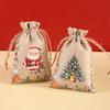 6pcs Watercolor Christmas Linen Candy Bags Burlap Drawstring Gifts Storage Bags Christmas Decorations 2026 Xmas Navidad Natal