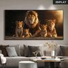 High-End Animal Mural: Tiger & Lion Oil Canvas with Pine Frame for Living Room Decor