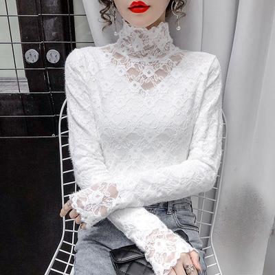 Modisches hochgeschlossenes Spitzen-Camisole in Übergröße für Damen im Frühling und Herbst, süßes, einfarbiges Tanktop