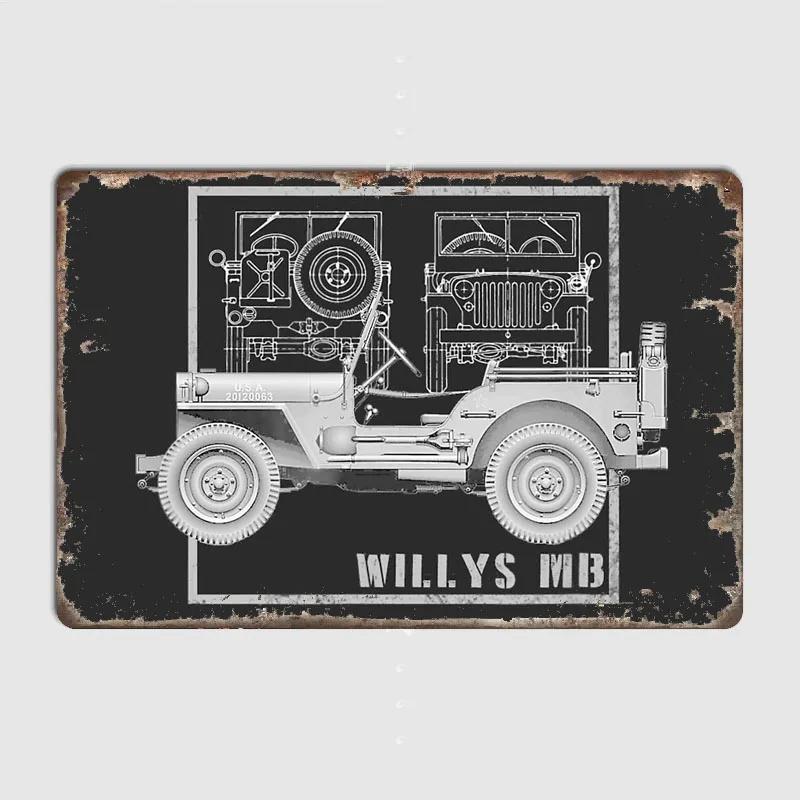 

Jeep Willys MB Винтажный Внедорожник Классический Автомобиль Металлическая Жестяная Табличка Грузовик Для Дома Внутри и Снаружи Бар Кофе Кухня Настенное Украшение 20x30cm（7.8x11.8inch）