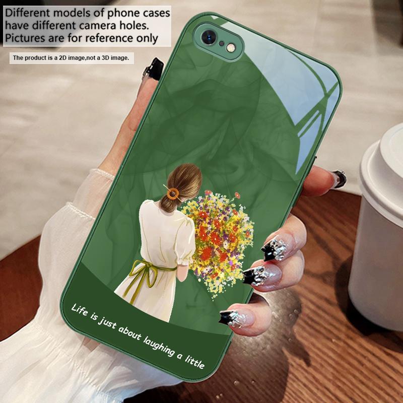 The girl holding flowers For iPhone 17 Air 16 E 15 14 13 Plus 12 mini 11 17 Pro Max XR Xs Max 16E 7 8 Tempered Glass Phone Case