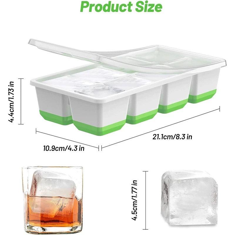 Creative Ice Molds Trays Silicone Easy-Release Flexible Ice Cube Molds With Lids Big Square Cubed Ice Trays For Whiskey Cocktail