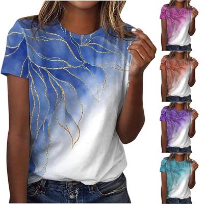 Women's Fashion Casual Short Sleeve Printed Round Neck Loose Pullover Top