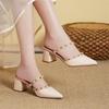 Pointed Thick Heel High-end Bag Head Drag 2025 New One-pedal Middle Heel Rivet French Outer Half Slippers Women