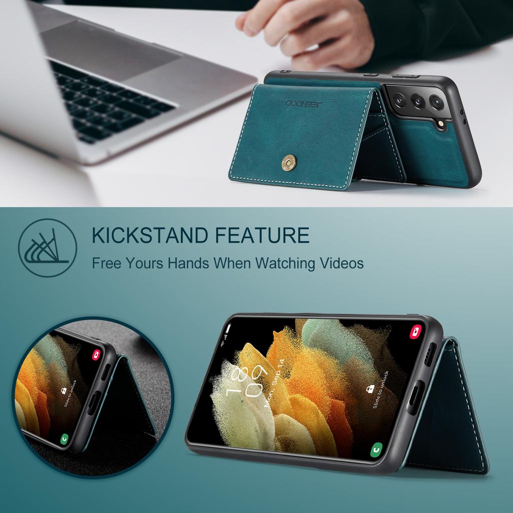 For Samsung Galaxy S22+ 5G Case JEEHOOD J01 Retro Leather Phone Back Cover with Detachable Magnetic Card Holder