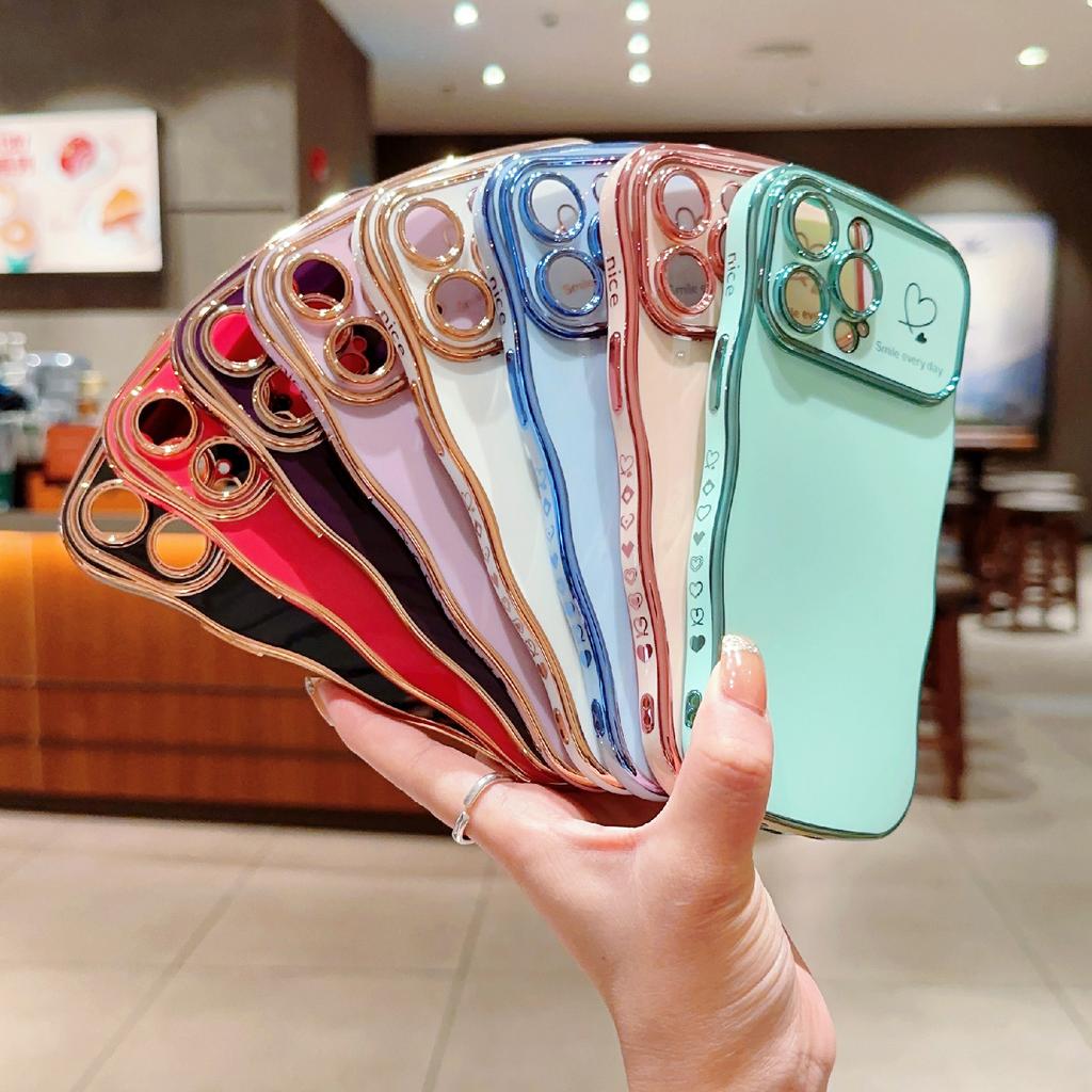 For iPhone 14 Pro Max Case Wave Frame with Love Heart Raised Camera Protection TPU Cover
