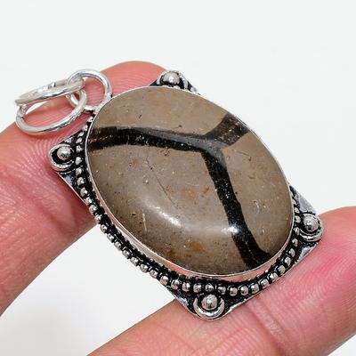 Natural Septerian Stone Gemstone 925 Sterling Silver Jewelry Pendant 2.01" L6i43