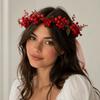 Wine Red Rose Flower Hairband Large Ribbon Wreath Headband Bridal Hair Accessory  Bridesmaid